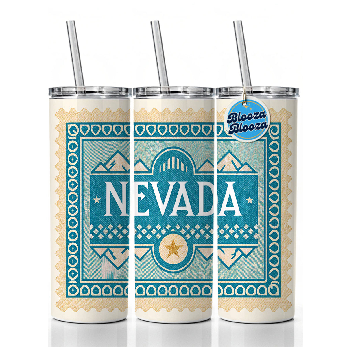 Nevada NV State Travel Vacation Stamp Skinny Tumbler 20oz with Straw Insulated Water Bottle Gift