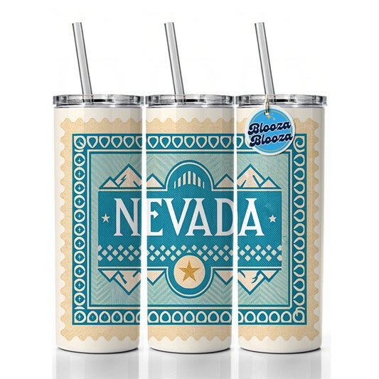 Nevada NV State Travel Vacation Stamp Skinny Tumbler 20oz with Straw Insulated Water Bottle Gift