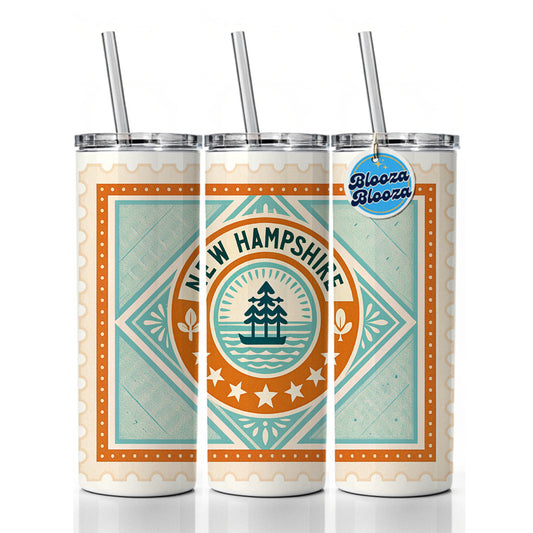New Hampshire NH State Travel Vacation Stamp Skinny Tumbler 20oz with Straw Insulated Water Bottle Gift