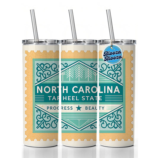 North Carolina NC Tar Heel State Progress Beauty Travel Vacation Stamp Skinny Tumbler 20oz with Straw Insulated Water Bottle Gift