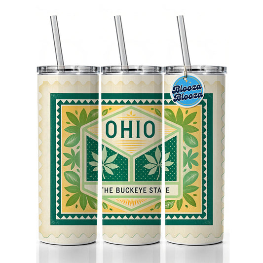 Ohio OH The Buckeye State Travel Vacation Stamp Skinny Tumbler 20oz with Straw Insulated Water Bottle Gift