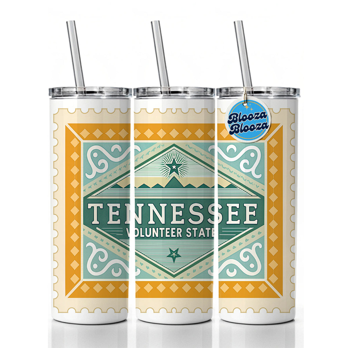 Tennessee TN Volunteer State Travel Vacation Stamp Skinny Tumbler 20oz with Straw Insulated Water Bottle Gift