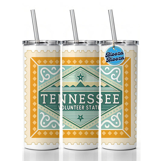 Tennessee TN Volunteer State Travel Vacation Stamp Skinny Tumbler 20oz with Straw Insulated Water Bottle Gift