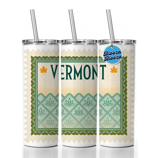 Vermont VT State Travel Vacation Stamp Skinny Tumbler 20oz with Straw Insulated Water Bottle Gift