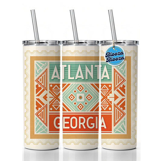 Atlanta GA Georgia Travel Vacation Stamp Skinny Tumbler 20oz with Straw Insulated Water Bottle Gift