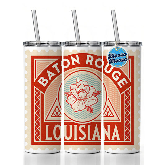 Baton Rouge LA Louisiana Travel Vacation Stamp Skinny Tumbler 20oz with Straw Insulated Water Bottle Gift