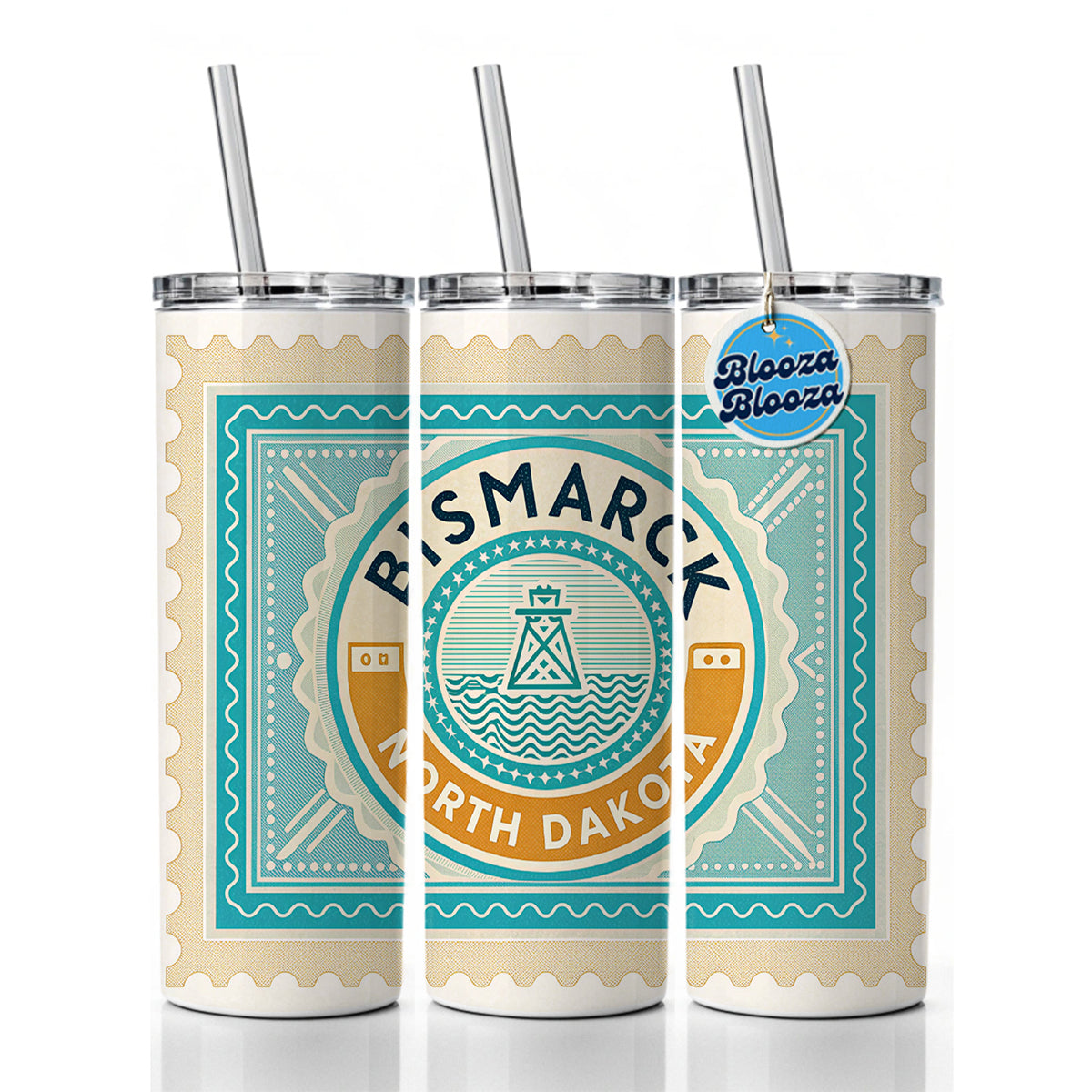Bismarck ND North Dakota Travel Vacation Stamp Skinny Tumbler 20oz with Straw Insulated Water Bottle Gift