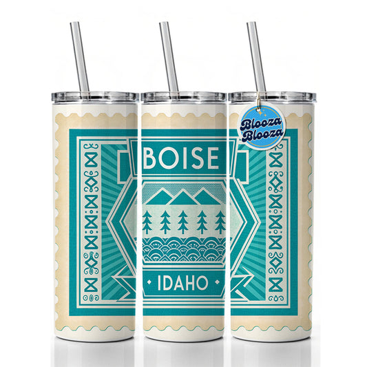 Boise ID Idaho Travel Vacation Stamp Skinny Tumbler 20oz with Straw Insulated Water Bottle Gift