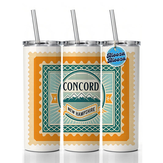 Concord NH New Hampshire Travel Vacation Stamp Skinny Tumbler 20oz with Straw Insulated Water Bottle Gift