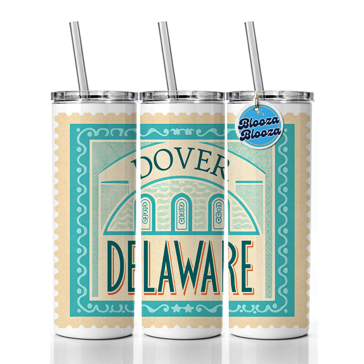 Dover DE Delaware Travel Vacation Stamp Skinny Tumbler 20oz with Straw Insulated Water Bottle Gift