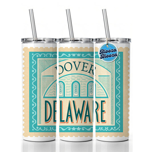 Dover DE Delaware Travel Vacation Stamp Skinny Tumbler 20oz with Straw Insulated Water Bottle Gift