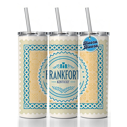 Frankfort KY Kentucky Travel Vacation Stamp Skinny Tumbler 20oz with Straw Insulated Water Bottle Gift