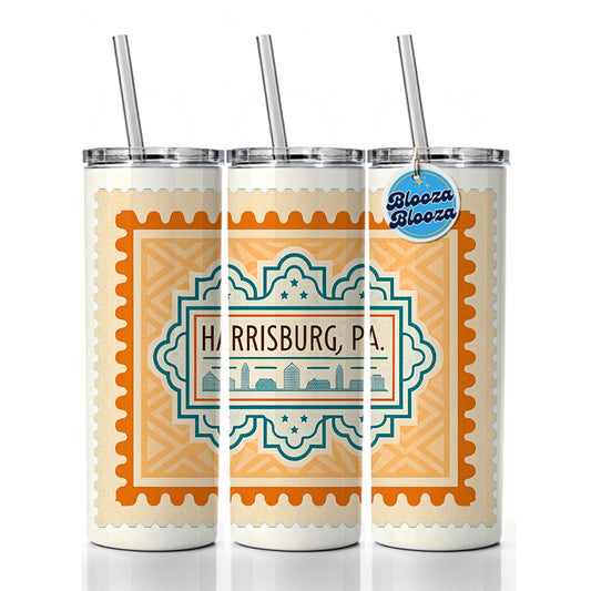 Harrisburg PA Pennsylvania Travel Vacation Stamp Skinny Tumbler 20oz with Straw Insulated Water Bottle Gift