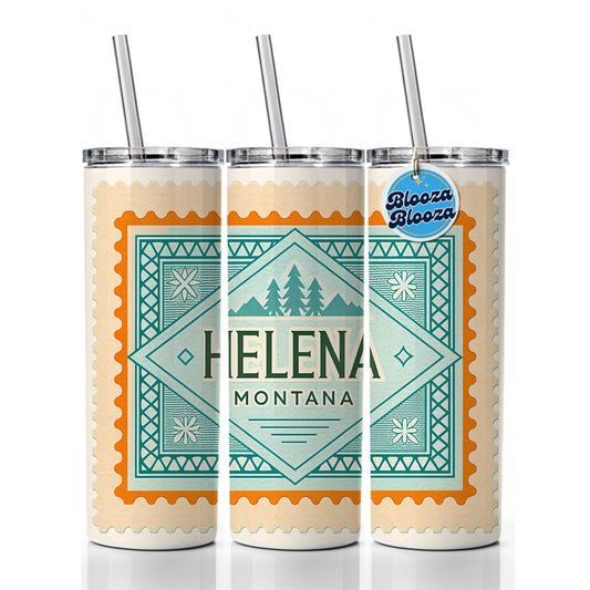 Helena MT Montana Travel Vacation Stamp Skinny Tumbler 20oz with Straw Insulated Water Bottle Gift