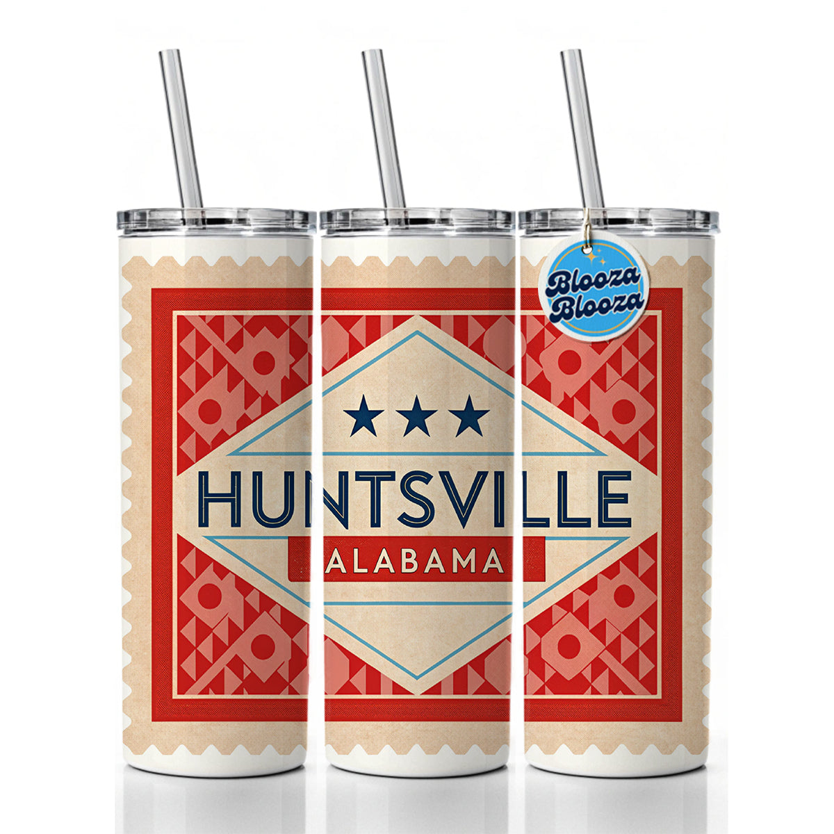 Huntsville AL Alabama Travel Vacation Stamp Skinny Tumbler 20oz with Straw Insulated Water Bottle Gift