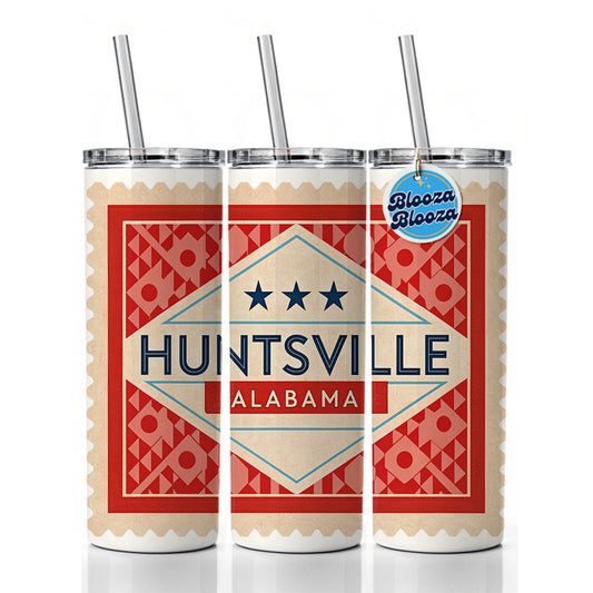 Huntsville AL Alabama Travel Vacation Stamp Skinny Tumbler 20oz with Straw Insulated Water Bottle Gift