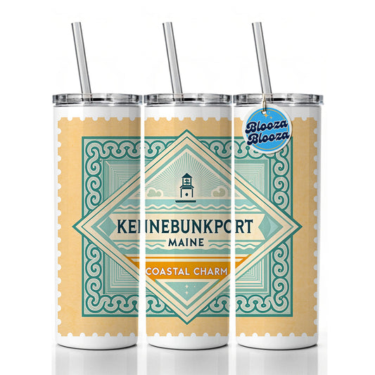 Kennebunkport ME Maine Travel Vacation Stamp Skinny Tumbler 20oz with Straw Insulated Water Bottle Gift