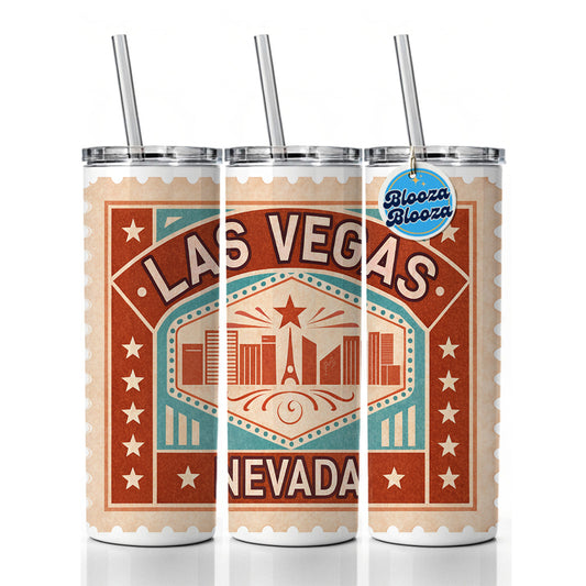 Las Vegas NV Nevada Skyline Travel Vacation Stamp Skinny Tumbler 20oz with Straw Insulated Water Bottle Gift