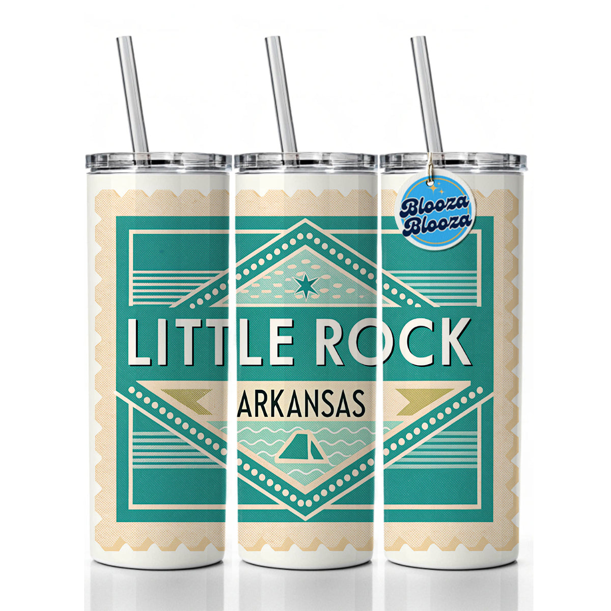 Little Rock AR Arkansas Travel Vacation Stamp Skinny Tumbler 20oz with Straw Insulated Water Bottle Gift