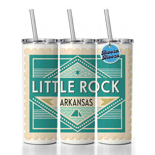 Little Rock AR Arkansas Travel Vacation Stamp Skinny Tumbler 20oz with Straw Insulated Water Bottle Gift