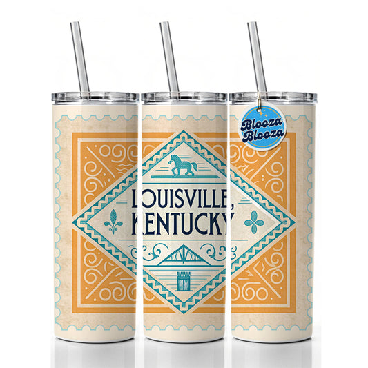 Louisville KY Kentucky Travel Vacation Stamp Skinny Tumbler 20oz with Straw Insulated Water Bottle Gift