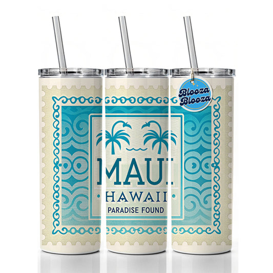 Maui HI Hawaii Travel Vacation Stamp Skinny Tumbler 20oz with Straw Insulated Water Bottle Gift