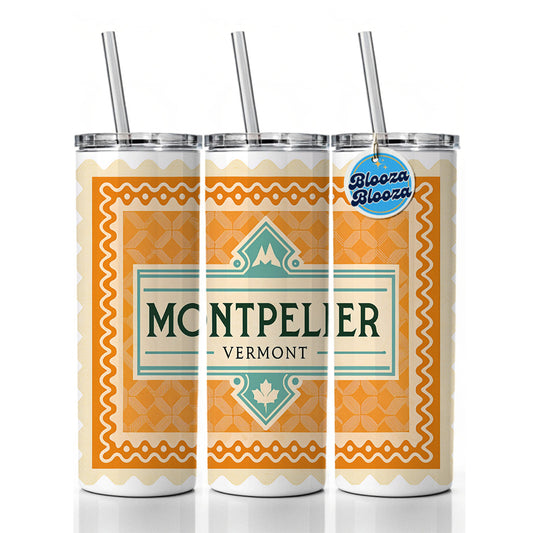 Montpelier VT Vermont Travel Vacation Stamp Skinny Tumbler 20oz with Straw Insulated Water Bottle Gift