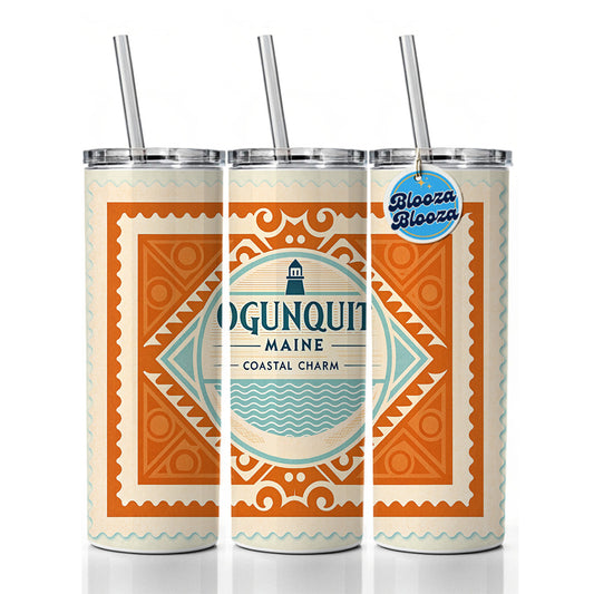 Ogunquit ME Maine Travel Vacation Stamp Skinny Tumbler 20oz with Straw Insulated Water Bottle Gift