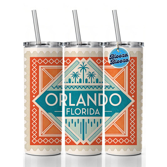 Orlando FL Florida Travel Vacation Stamp Skinny Tumbler 20oz with Straw Insulated Water Bottle Gift