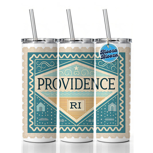 Providence RI Rhode Island Travel Vacation Stamp Skinny Tumbler 20oz with Straw Insulated Water Bottle Gift