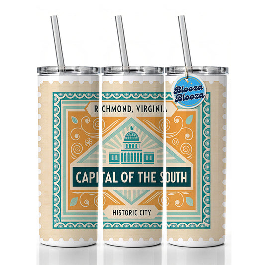Richmond VA Virginia Travel Vacation Stamp Skinny Tumbler 20oz with Straw Insulated Water Bottle Gift
