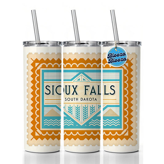 Sioux Falls SD South Dakota Travel Vacation Stamp Skinny Tumbler 20oz with Straw Insulated Water Bottle Gift