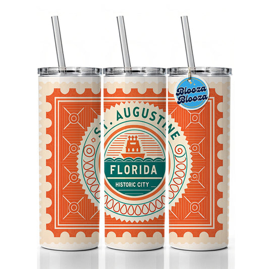 St. Augustine FL Florida Travel Vacation Stamp Skinny Tumbler 20oz with Straw Insulated Water Bottle Gift