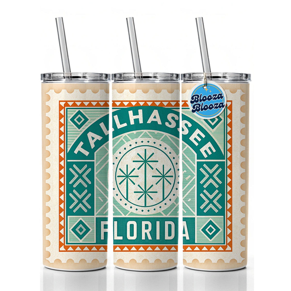 Tallahassee FL Florida Travel Vacation Stamp Skinny Tumbler 20oz with Straw Insulated Water Bottle Gift