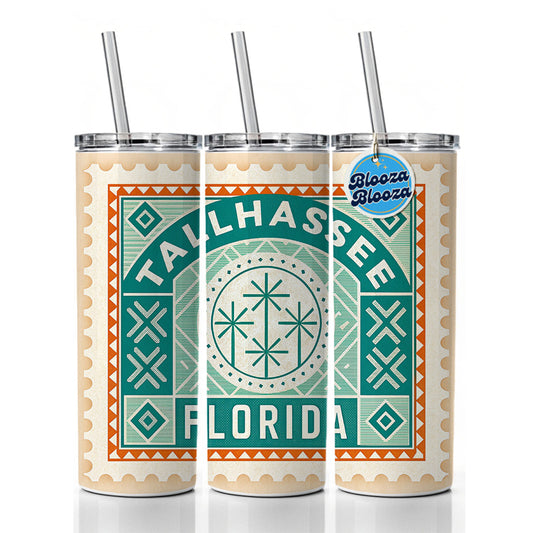 Tallahassee FL Florida Travel Vacation Stamp Skinny Tumbler 20oz with Straw Insulated Water Bottle Gift