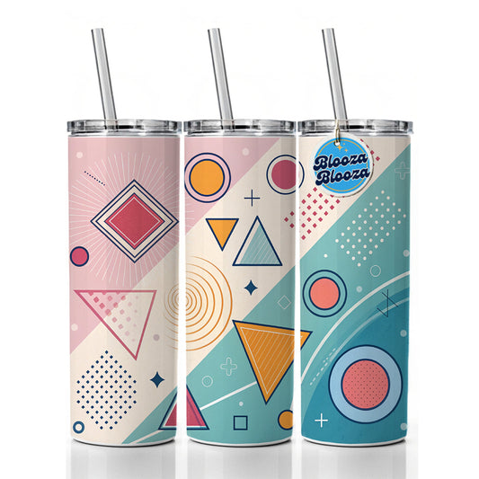 Abstract Geometric Shapes Colorful Skinny Tumbler 20oz with Straw Insulated Water Bottle Gift