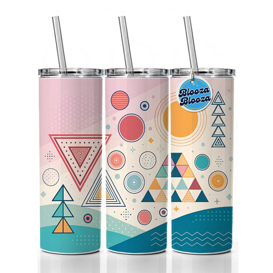 Abstract Geometric Shapes Retro Skinny Tumbler 20oz with Straw Insulated Water Bottle Gift