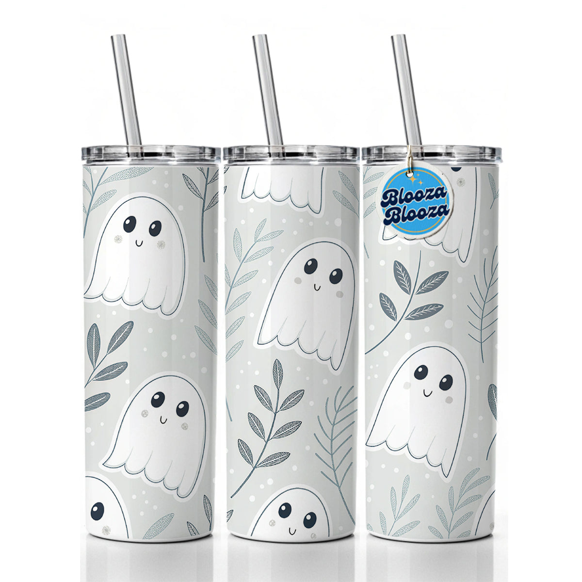 Adorable Ghosts Halloween Skinny Tumbler 20oz with Straw Insulated Water Bottle Gift