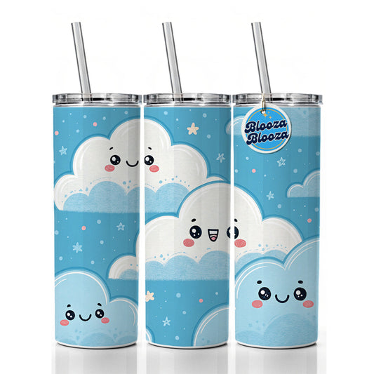 Adorable Puffy Clouds Kawaii Style Skinny Tumbler 20oz with Straw Insulated Water Bottle Gift