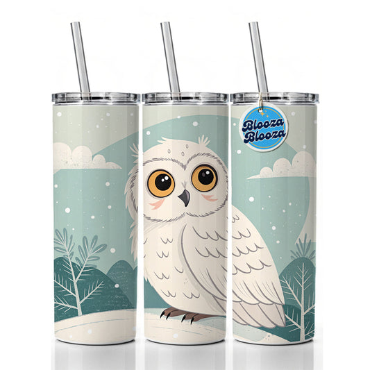 Adorable Snowy Owl Skinny Tumbler 20oz with Straw Insulated Water Bottle Gift