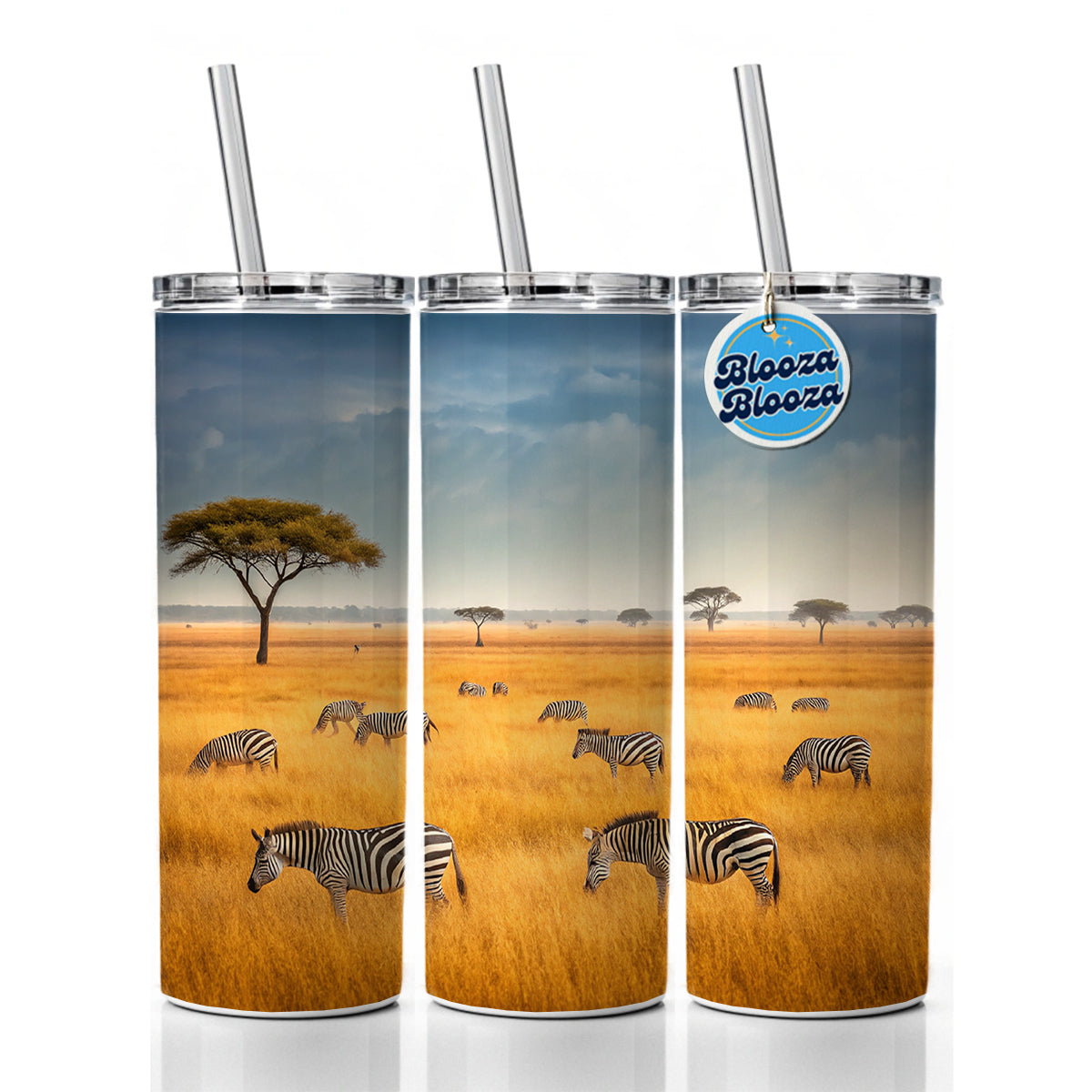 African Safari Zebras Skinny Tumbler 20oz with Straw Insulated Water Bottle Gift