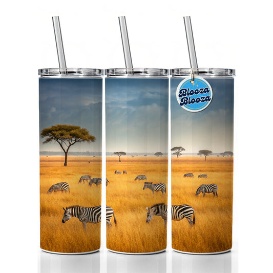 African Safari Zebras Skinny Tumbler 20oz with Straw Insulated Water Bottle Gift