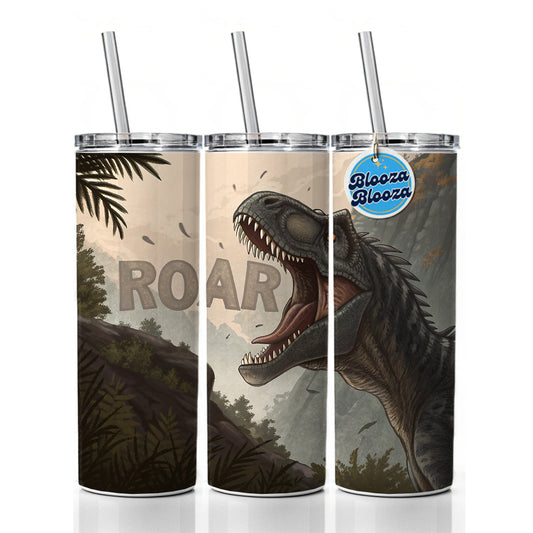 Allosaurus Roar Dinosaur Skinny Tumbler 20oz with Straw Insulated Water Bottle Gift