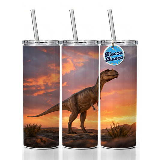 Allosaurus Standing Sunset Dinosaur Skinny Tumbler 20oz with Straw Insulated Water Bottle Gift