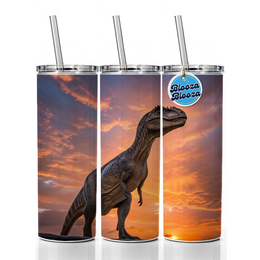 Allosaurus Sunset Dinosaur Skinny Tumbler 20oz with Straw Insulated Water Bottle Gift