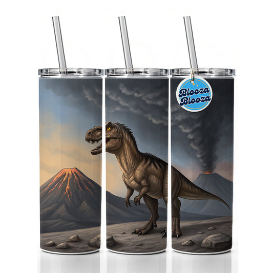 Allosaurus Two Volcanos Dinosaur Skinny Tumbler 20oz with Straw Insulated Water Bottle Gift