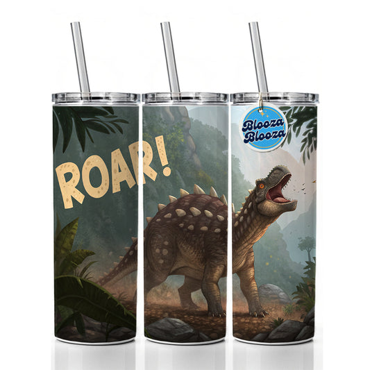 Ankylosaurus Roar Dinosaur Skinny Tumbler 20oz with Straw Insulated Water Bottle Gift