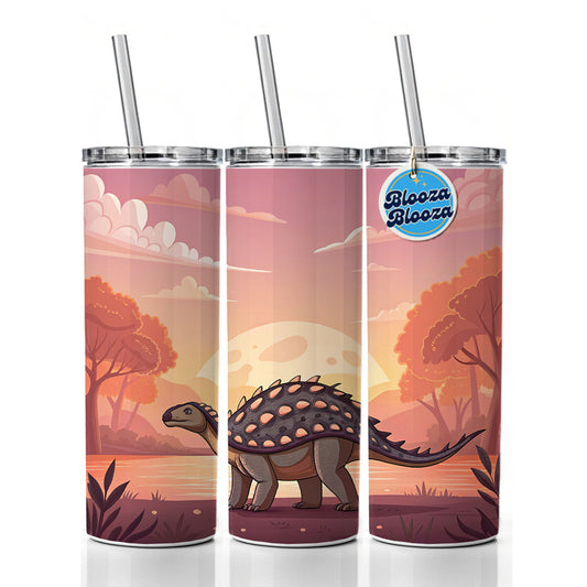 Ankylosaurus Sunset Dinosaur Skinny Tumbler 20oz with Straw Insulated Water Bottle Gift