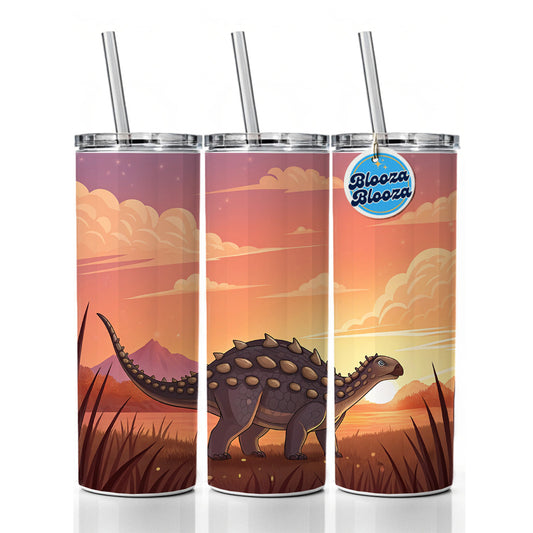 Ankylosaurus Sunset Sunrise Dinosaur Skinny Tumbler 20oz with Straw Insulated Water Bottle Gift