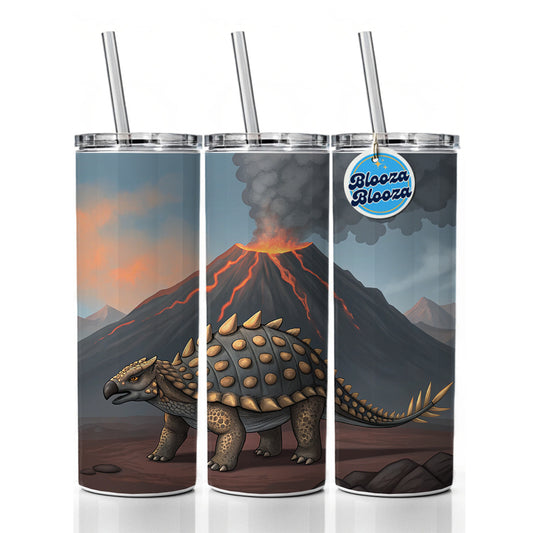 Ankylosaurus Volcano Erupting Dinosaur Skinny Tumbler 20oz with Straw Insulated Water Bottle Gift